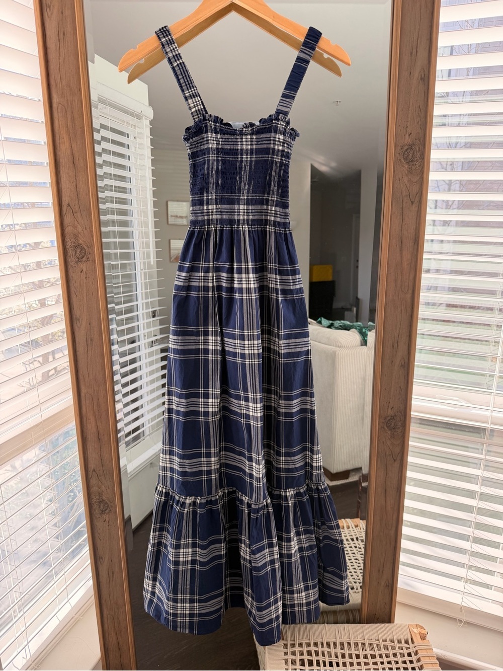 Hill house Plaid Anjuli The Nap Navy Square-Neck Maxi Dress - Picture 2 of 9